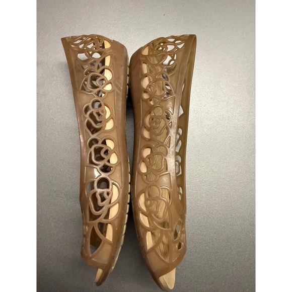 Crocs Isabella Jelly Flats Bronze Tan Floral Cutout Open Toe Sandals Womens 10 - Picture 6 of 8